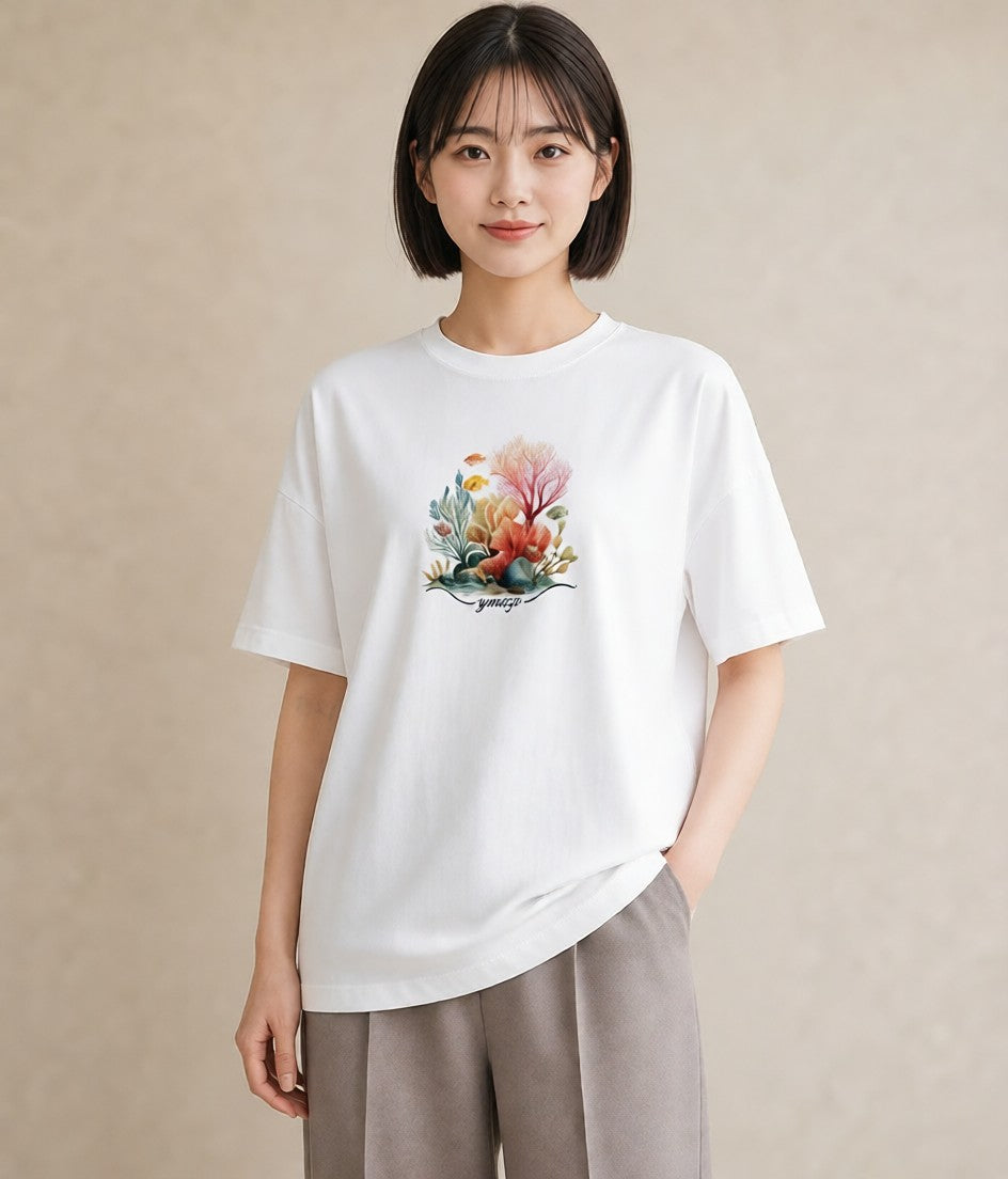 デザインTシャツ レディース カクレクマノミ 海の生き物 海 イラスト ユニーク 自分用 ルームウェア 白T YMAZO