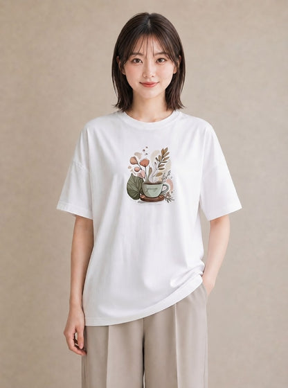 Tシャツ レディース 紅茶 食べ物 フード イラスト きれいめカジュアル お出かけ 普段着 白T YMAZO