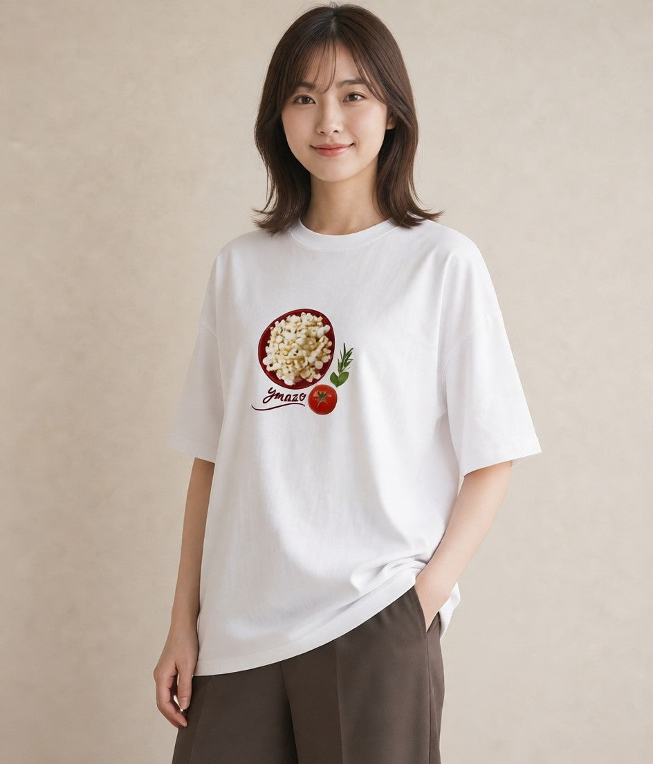 半袖Tシャツ レディース ポップコーン 食べ物 フード イラスト ヴィンテージ風 母の日 ビーチ 白T YMAZO