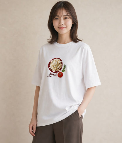 半袖Tシャツ レディース ポップコーン 食べ物 フード イラスト ヴィンテージ風 母の日 ビーチ 白T YMAZO