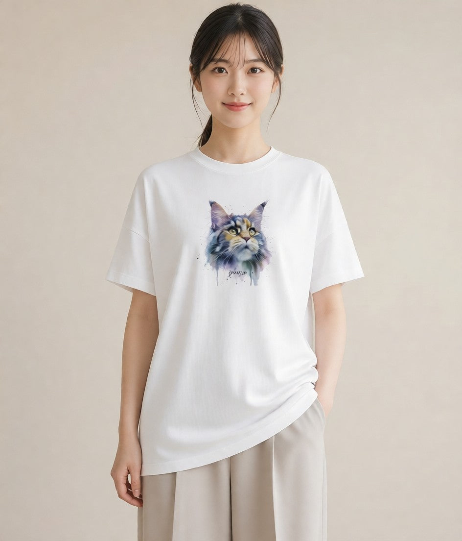 Tシャツ レディース 三毛猫 みけねこ 三毛 猫 ねこ イラスト モード 通学 誕生日プレゼント 白T YMAZO