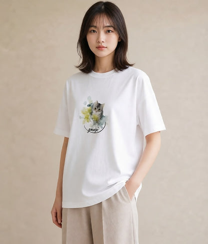 デザインTシャツ レディース 猫の手 猫 ねこ イラスト きれいめ 買い物 夏コーデ 白T YMAZO