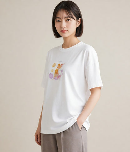 グラフィックTシャツ レディース 山羊座 星空 宇宙 イラスト モード ラフ レイヤード 白T YMAZO