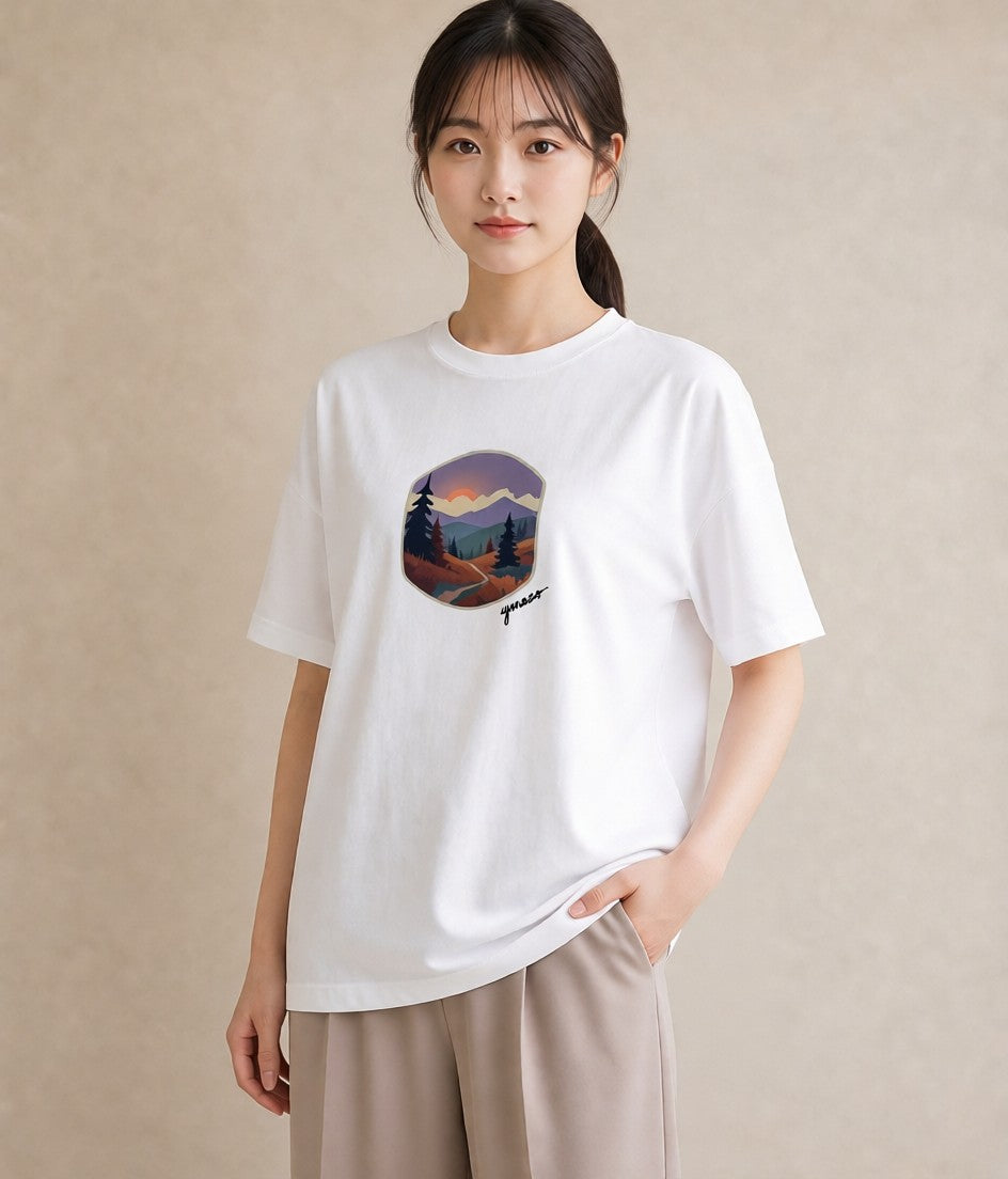 Tシャツ レディース 山 星空 宇宙 イラスト フェミニン 母娘コーデ 自分用 白T YMAZO