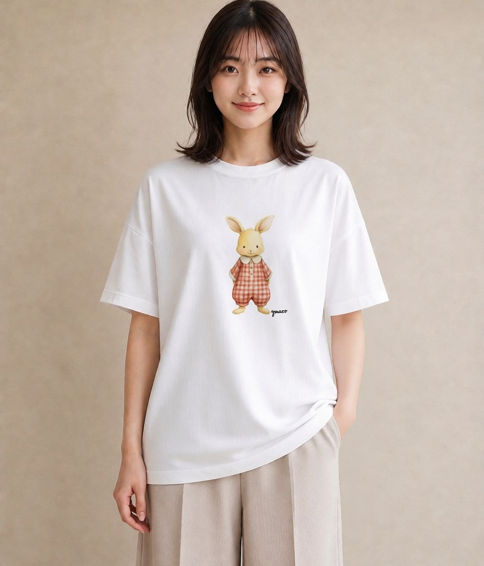 プリントTシャツ レディース うさちゃん ペット 動物 イラスト 可愛い ホワイトデー 春服 白T YMAZO