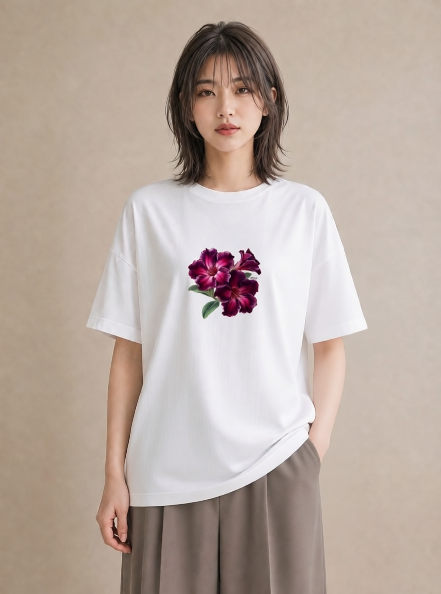 半袖Tシャツ レディース カーネーション 花 花柄 イラスト ラフカジュアル ペアコーデ 秋コーデ 白T YMAZO