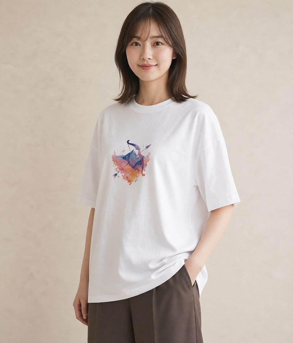 デザインTシャツ レディース 天秤座 星空 宇宙 イラスト シンプル クリスマス 旅行 白T YMAZO