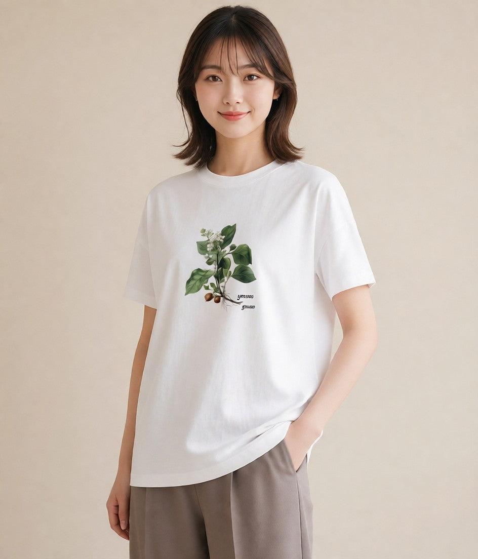 グラフィックTシャツ レディース 金木犀 花 花柄 イラスト きれいめカジュアル 部屋着 女性向けギフト 白T YMAZO