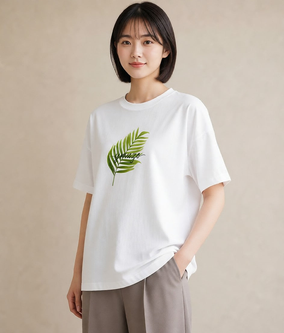 デザインTシャツ レディース シダ 植物 ボタニカル イラスト 北欧風 散歩 お出かけ 白T YMAZO