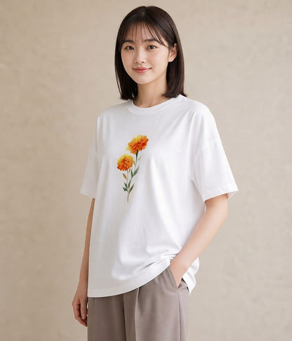 Tシャツ レディース カーネーション 花 花柄 イラスト 旅行コーデ レイヤード 友達ギフト 白T