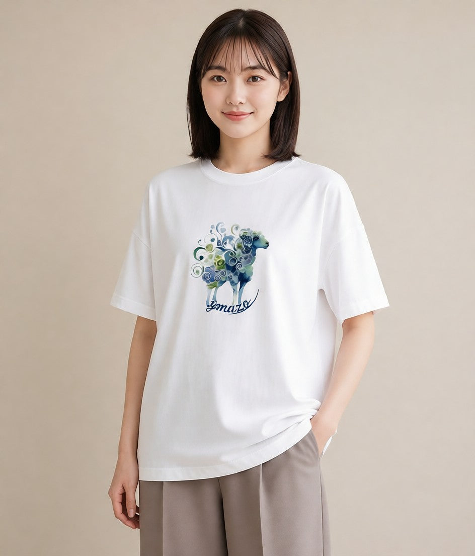 グラフィックTシャツ レディース 山羊座 星空 宇宙 イラスト お洒落 ラフ レイヤード 白T YMAZO