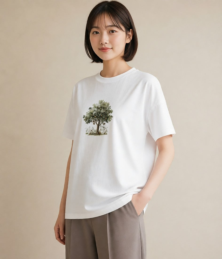 グラフィックTシャツ レディース 実り 植物 ボタニカル イラスト 北欧風 ミセス 春コーデ 白T YMAZO