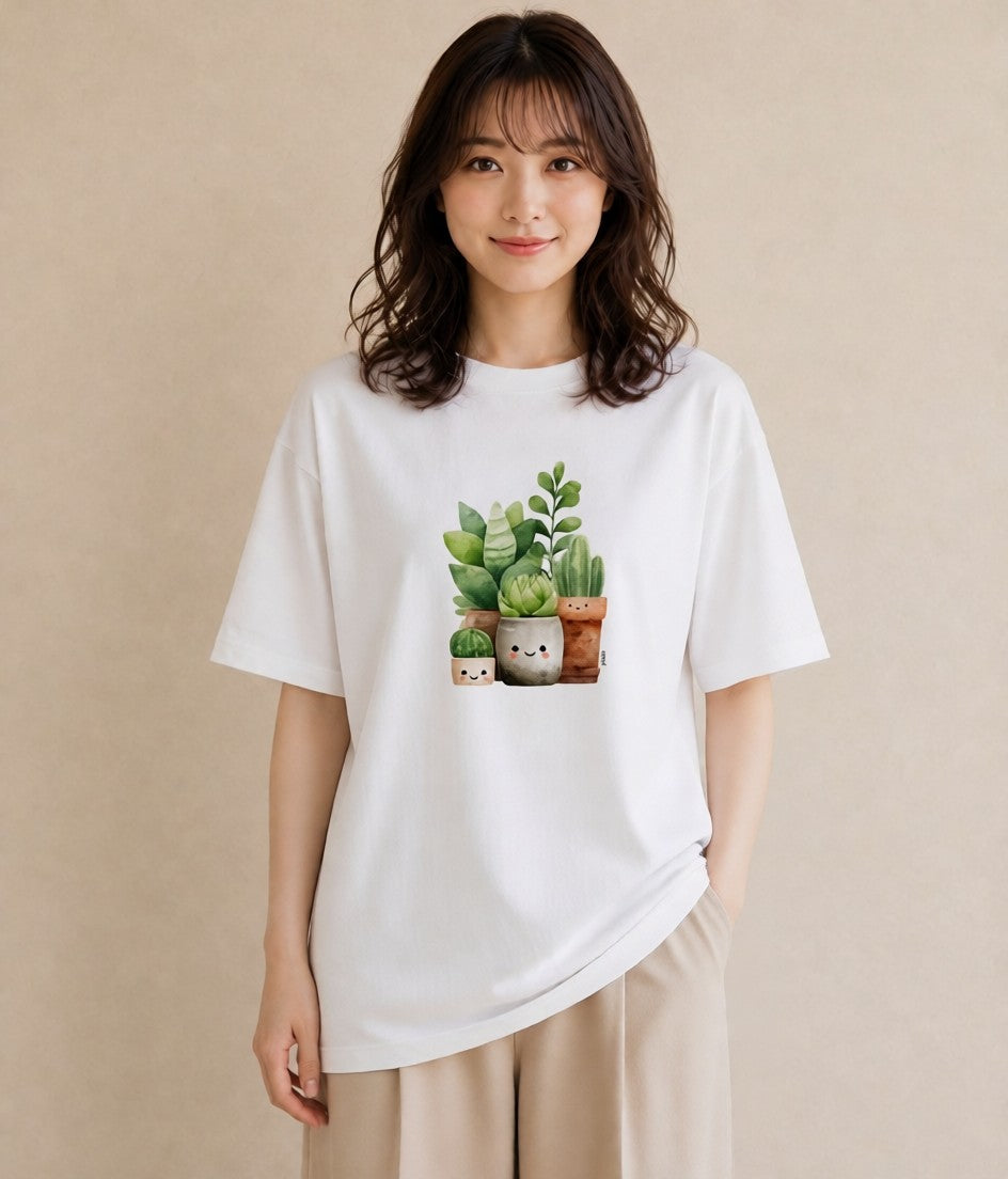グラフィックTシャツ レディース 多肉植物 植物 ボタニカル イラスト 手描き風 ルームウェア ギフト 白T YMAZO