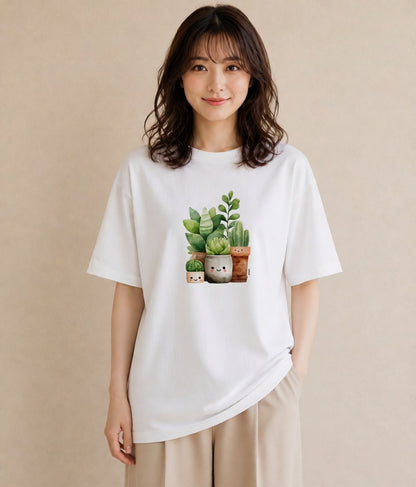 グラフィックTシャツ レディース 多肉植物 植物 ボタニカル イラスト 手描き風 ルームウェア ギフト 白T YMAZO