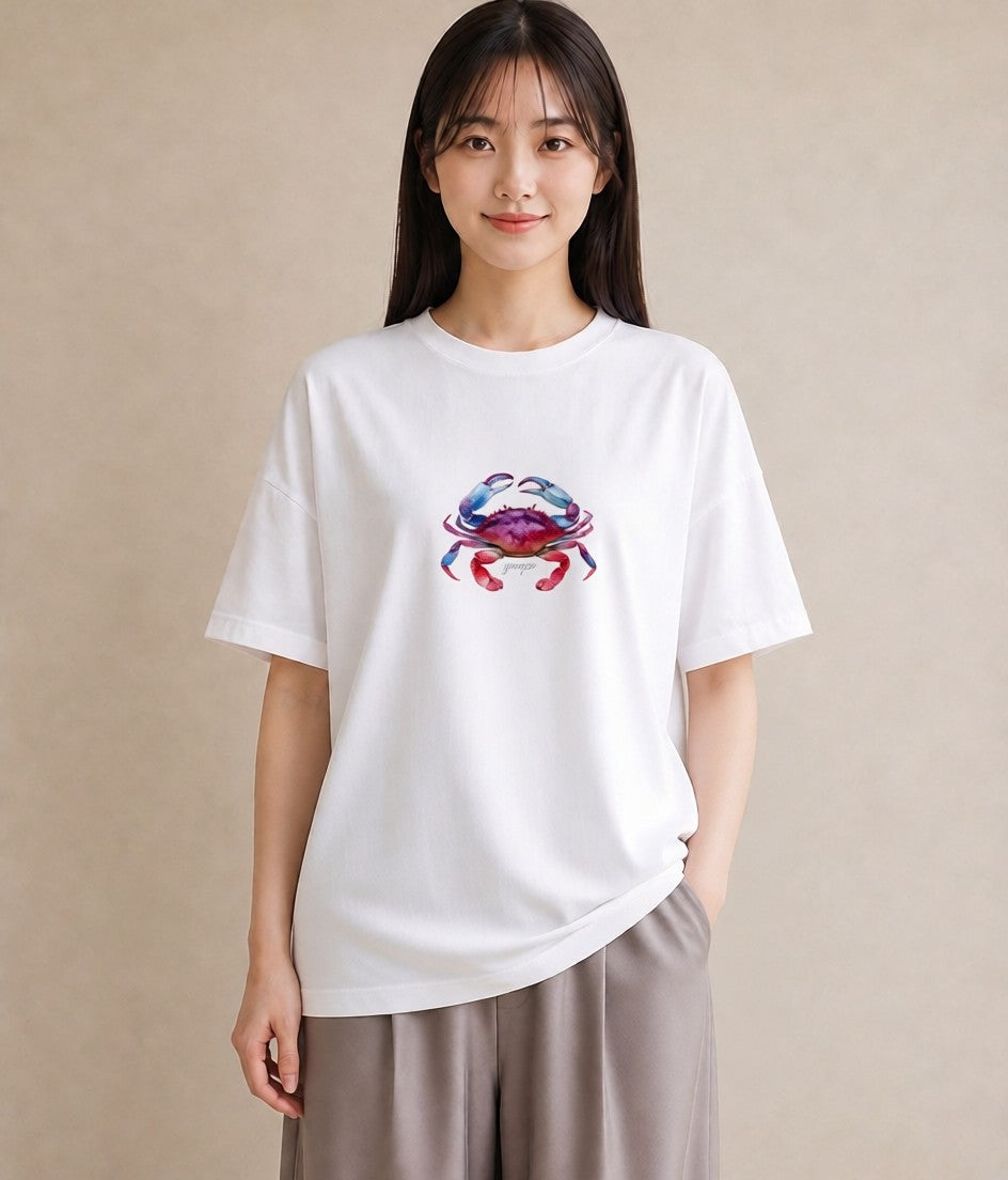 プリントTシャツ レディース エビ 海の生き物 海 イラスト 普段使い 秋コーデ おしゃれギフト 白T YMAZO