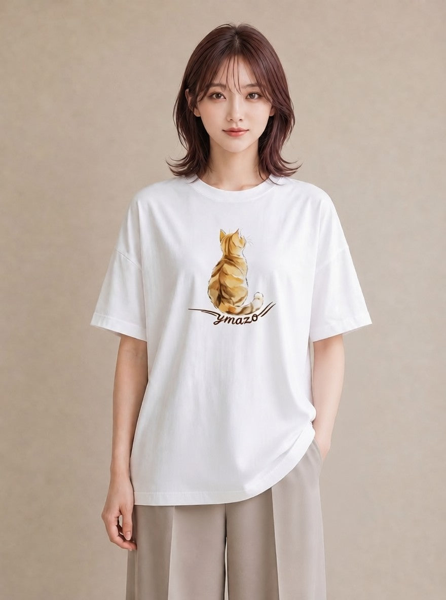 プリントTシャツ レディース 三毛猫 みけねこ 三毛 猫 ねこ イラスト ゆるコーデ ラフ レイヤード 白T YMAZO