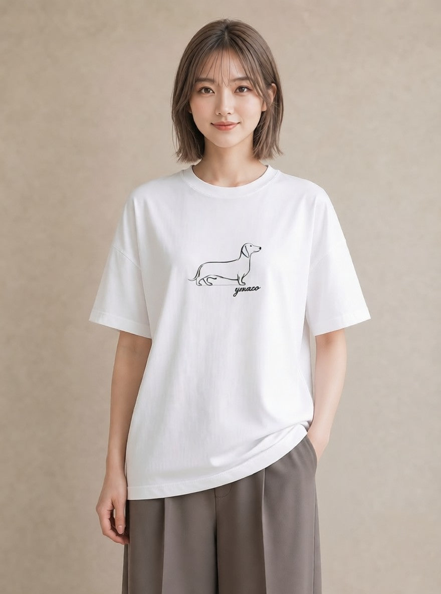 Tシャツ レディース 犬 いぬ わんこ イラスト お洒落 散歩 お出かけ 白T YMAZO