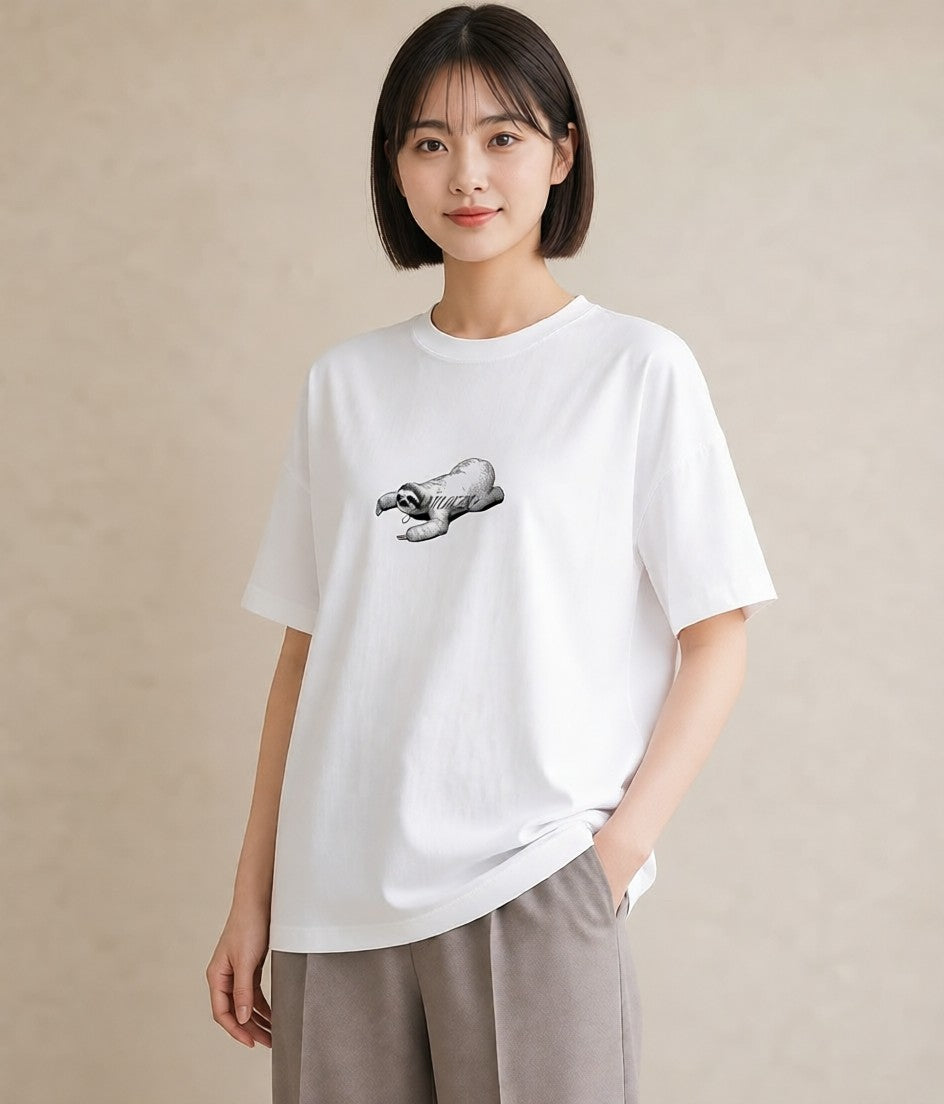 プリントTシャツ レディース ナマケモノ 動物 アニマル イラスト ゆるかわ ルームウェア ギフト 白T YMAZO