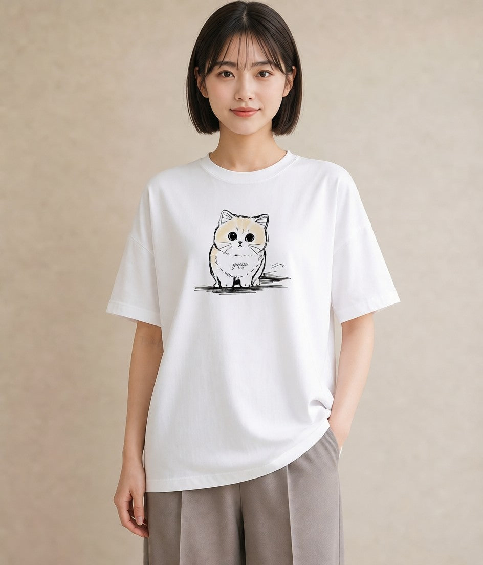 グラフィックTシャツ レディース エキゾチックショートヘア 猫 ねこ イラスト 上品 姉妹 送別ギフト 白T YMAZO