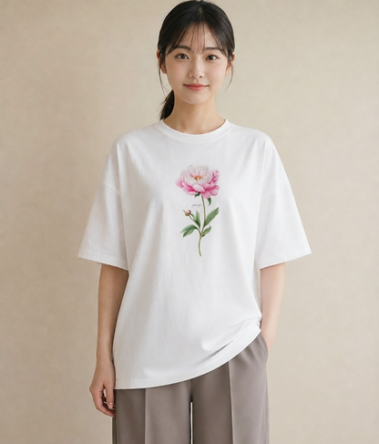 Tシャツ レディース 牡丹 花 花柄 イラスト ヴィンテージ風 母娘コーデ 自分用 白T