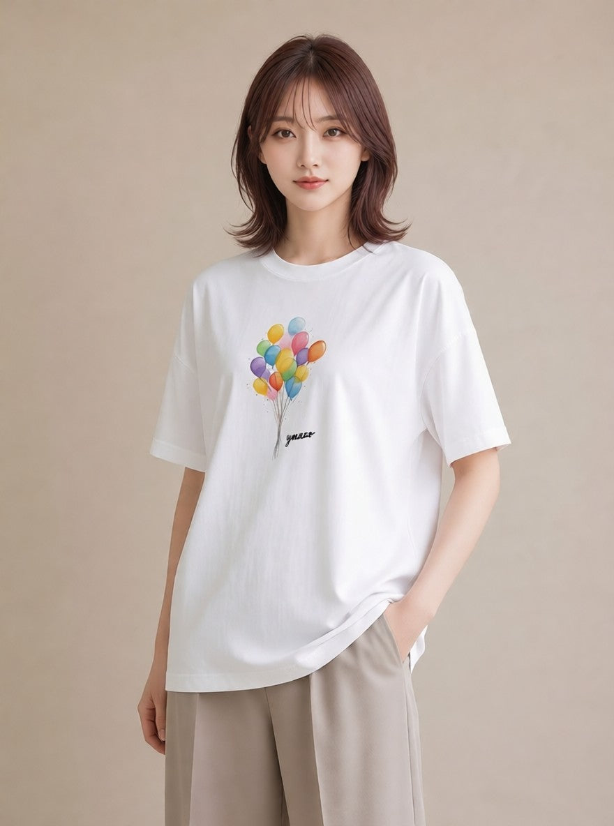 グラフィックTシャツ レディース 紙風船 和紙 ナチュラル アンティーク イラスト ユニーク 敬老の日 ホワイトデー 白T YMAZO