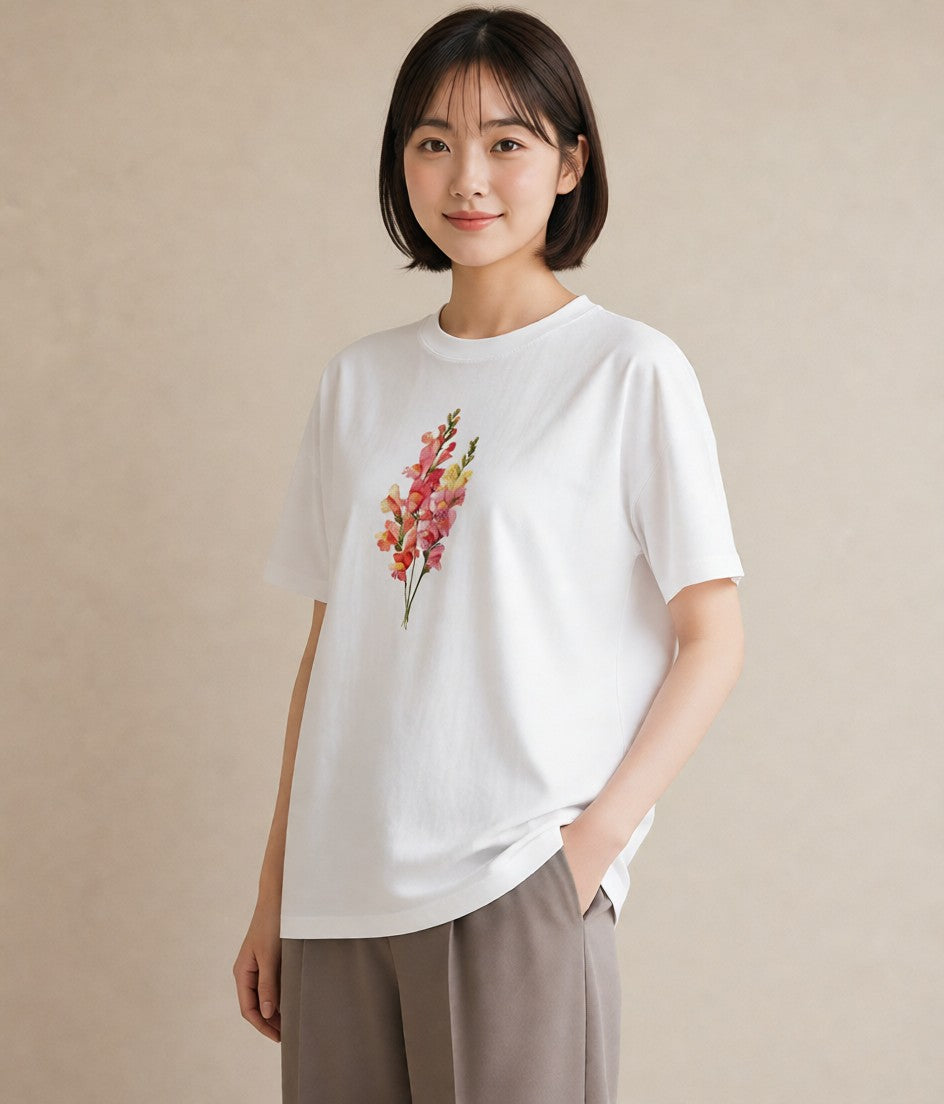 半袖Tシャツ レディース ポスト 野の花 レトロ ナチュラル アンティーク イラスト カジュアル 社会人 女性 白T YMAZO
