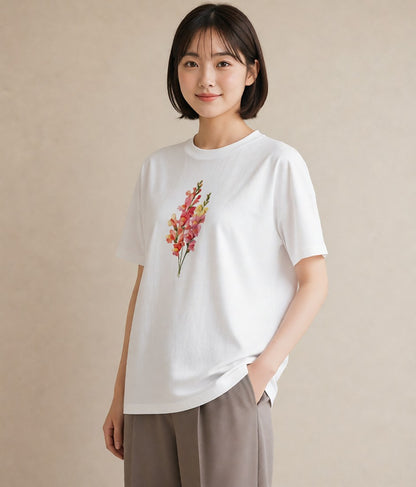 半袖Tシャツ レディース ポスト 野の花 レトロ ナチュラル アンティーク イラスト カジュアル 社会人 女性 白T YMAZO