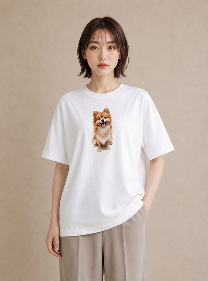 プリントTシャツ レディース ポメラニアン ポメ 犬 いぬ イラスト カジュアル 女性向けギフト 散歩 白T YMAZO