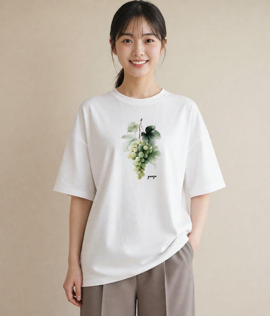 半袖Tシャツ レディース ぶどう 葡萄 食べ物 フード イラスト 個性的 ギフト 母の日 白T YMAZO