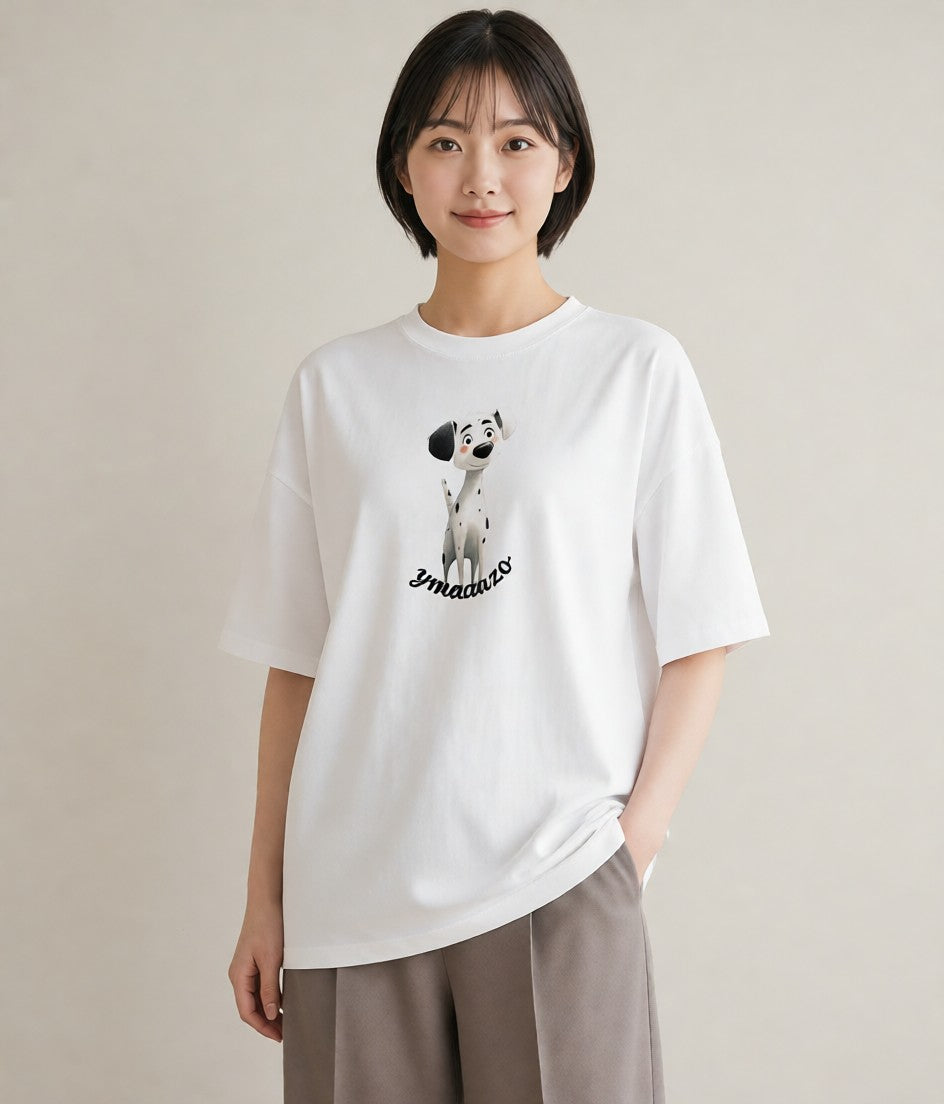 デザインTシャツ レディース 子犬 犬 いぬ イラスト 北欧風 レイヤード 友達ギフト 白T YMAZO