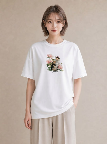 グラフィックTシャツ レディース おすわり猫 猫 ねこ イラスト 可愛い 週末コーデ 敬老の日 白T YMAZO