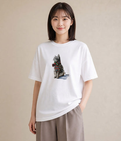 Tシャツ レディース アメリカンショートヘア 猫 ねこ イラスト 夏コーデ 通学 白T YMAZO