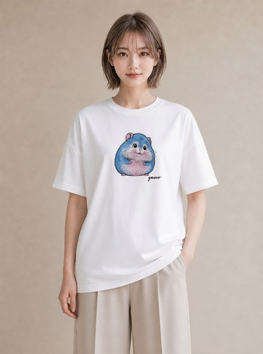 プリントTシャツ レディース ジャンガリアンハムスター ペット 動物 イラスト ニュアンス 敬老の日 ホワイトデー 白T YMAZO