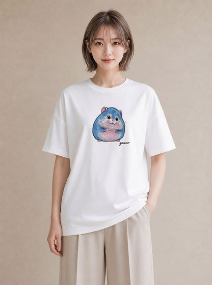 プリントTシャツ レディース ジャンガリアンハムスター ペット 動物 イラスト ニュアンス 敬老の日 ホワイトデー 白T YMAZO