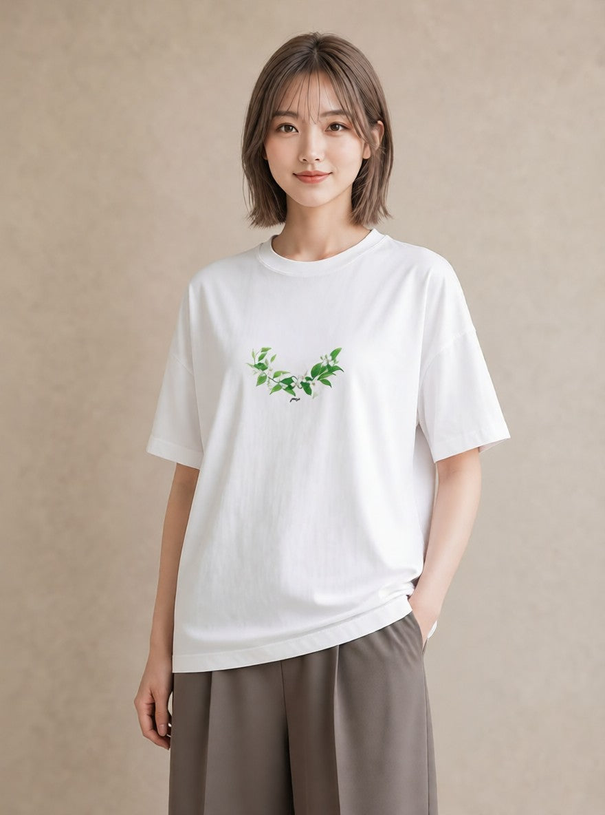 半袖Tシャツ レディース すずらん 花 花柄 イラスト きれいめカジュアル 送別ギフト 通勤 白T YMAZO