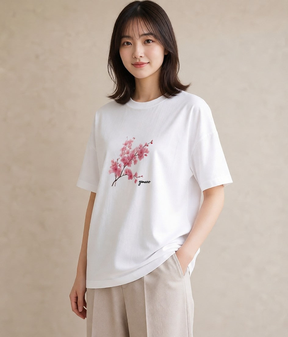 半袖Tシャツ レディース 梅 花 花柄 イラスト おしゃれギフト 社会人 白T YMAZO