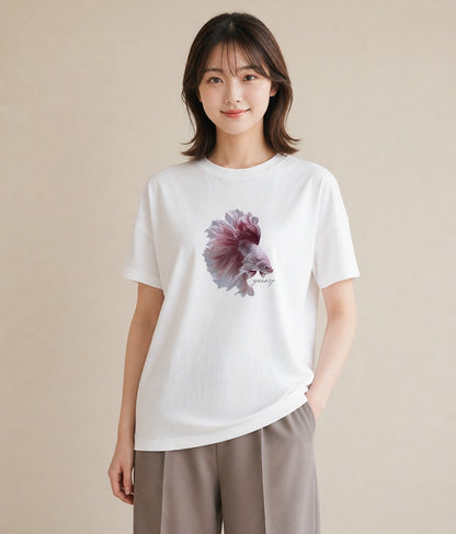 Tシャツ レディース ベタ ペット 動物 イラスト 旅行コーデ 送別ギフト 通勤 白T YMAZO