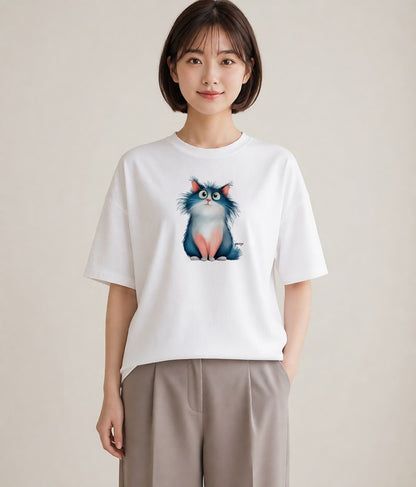 Tシャツ レディース メインクーン 猫 ねこ イラスト ペアコーデ 秋コーデ 白T YMAZO