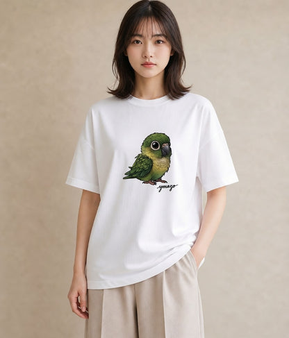 半袖Tシャツ レディース ボタンインコ ペット 動物 イラスト ニュアンス ママ カフェ服 白T YMAZO