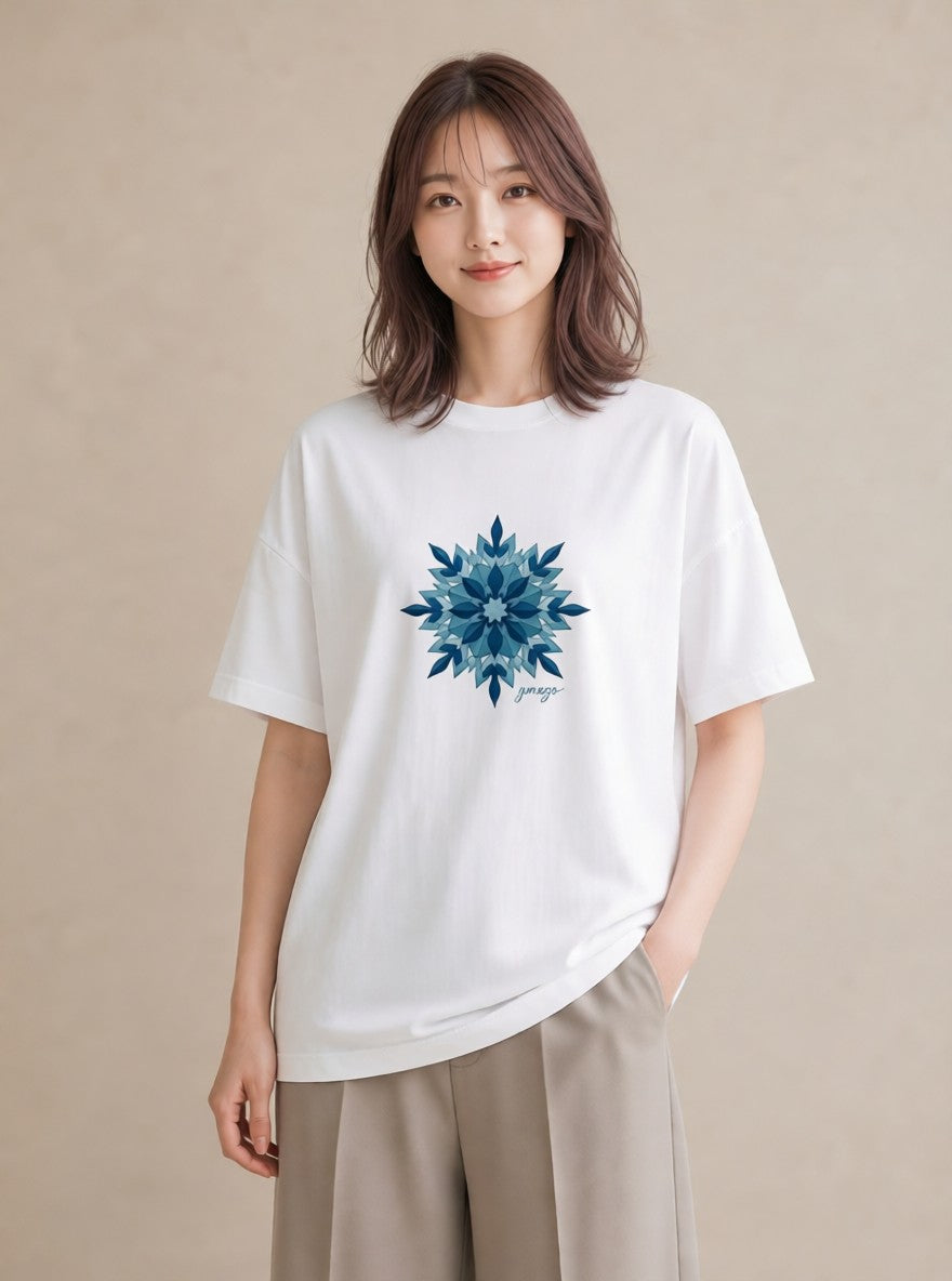 プリントTシャツ レディース 雪の結晶 星空 宇宙 イラスト フェミニン 通学 誕生日プレゼント 白T YMAZO