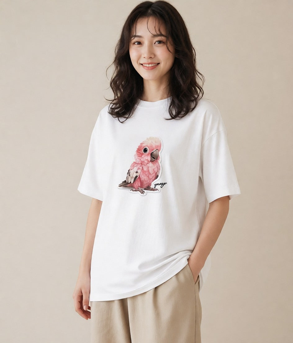 プリントTシャツ レディース インコ ペット 動物 イラスト ミニマル 散歩 お出かけ 白T YMAZO
