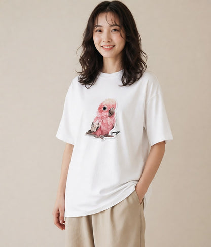 プリントTシャツ レディース インコ ペット 動物 イラスト ミニマル 散歩 お出かけ 白T YMAZO