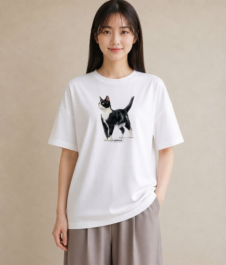 半袖Tシャツ レディース 猫 ねこ イラスト 普段使い 旅行 母娘コーデ 白T YMAZO