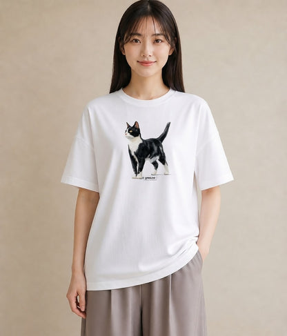 半袖Tシャツ レディース 猫 ねこ イラスト 普段使い 旅行 母娘コーデ 白T YMAZO