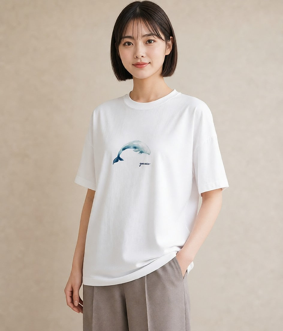 プリントTシャツ レディース ジンベエザメ 海の生き物 海 イラスト ゆるかわ お揃い 親子 白T YMAZO