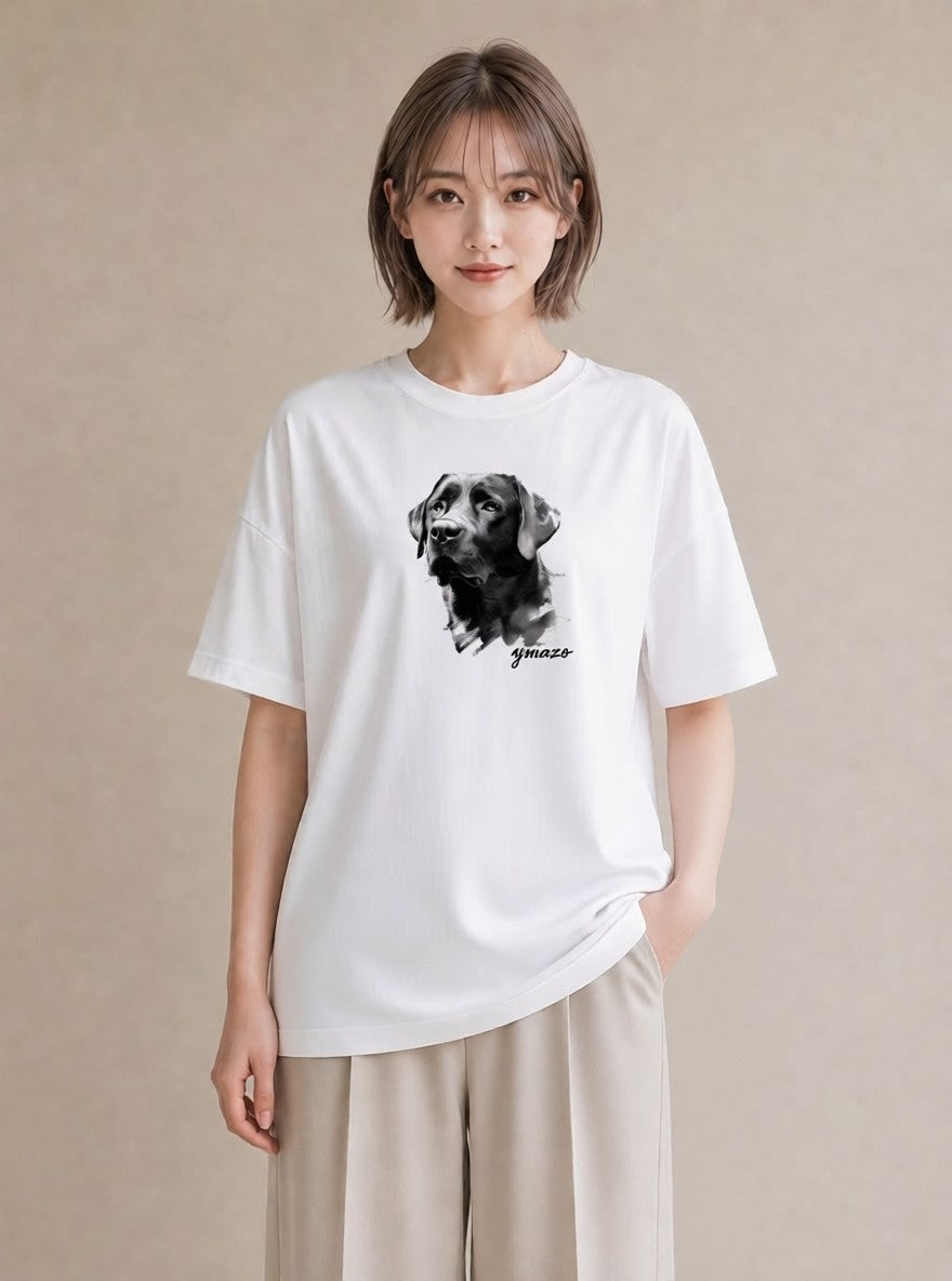 Tシャツ レディース ラブラドールレトリバー 犬 いぬ イラスト 旅行コーデ 散歩 お出かけ 白T YMAZO