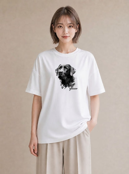 Tシャツ レディース ラブラドールレトリバー 犬 いぬ イラスト 旅行コーデ 散歩 お出かけ 白T YMAZO