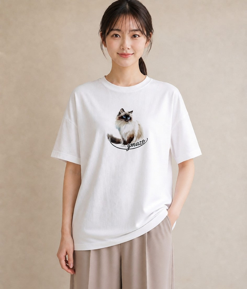 Tシャツ レディース ペルシャ 猫 ねこ イラスト ポップ ホワイトデー 春服 白T YMAZO