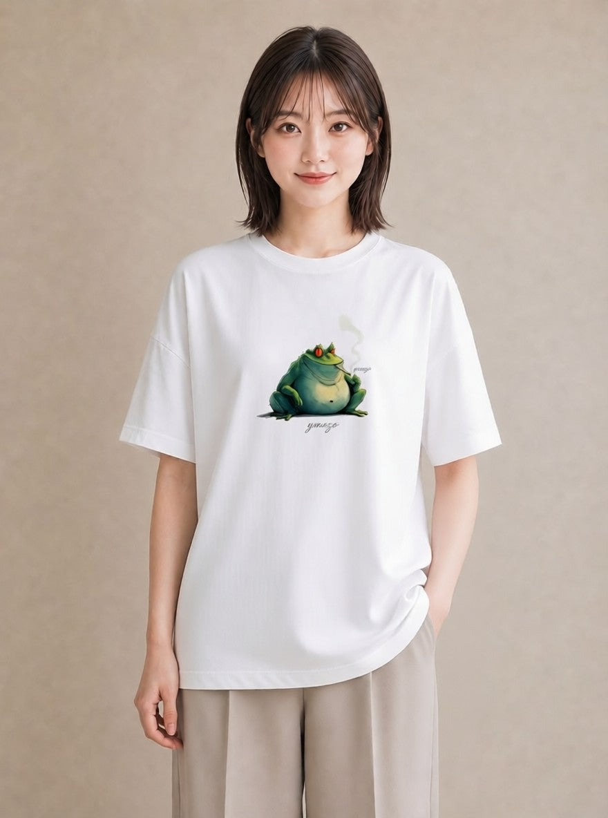 デザインTシャツ レディース カエル ペット 動物 イラスト 普段使い カフェ巡り 女子会 白T YMAZO