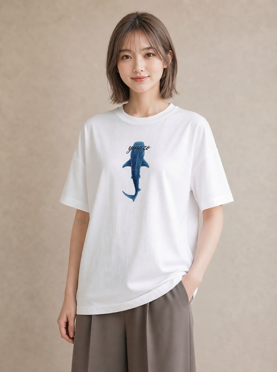 プリントTシャツ レディース サメ 海の生き物 海 イラスト ガーリー カフェ服 クリスマス 白T YMAZO
